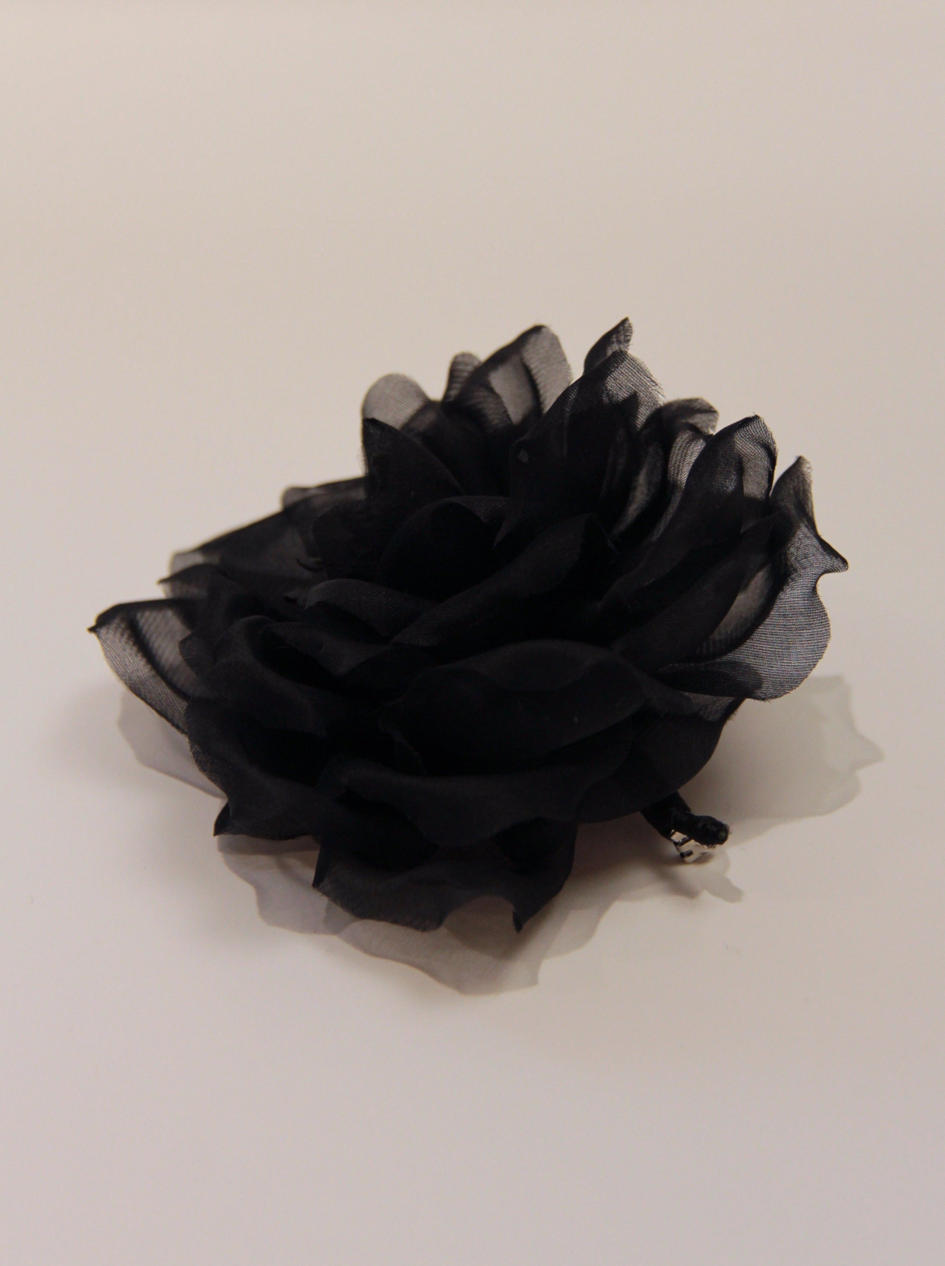 Black organza flower pin